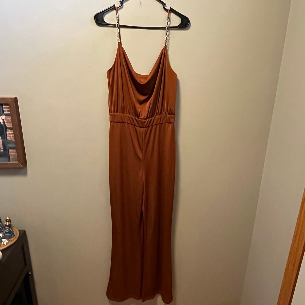 Jason Wu Emmett Burnt Orange Rhinestone Cowl Neck Jumpsuit Size Medium